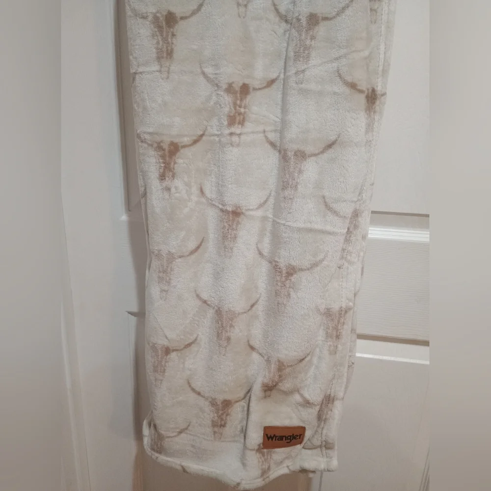 New Wrangler Bull Skull Print Western Cream & Brown Twin Blanket 60x90